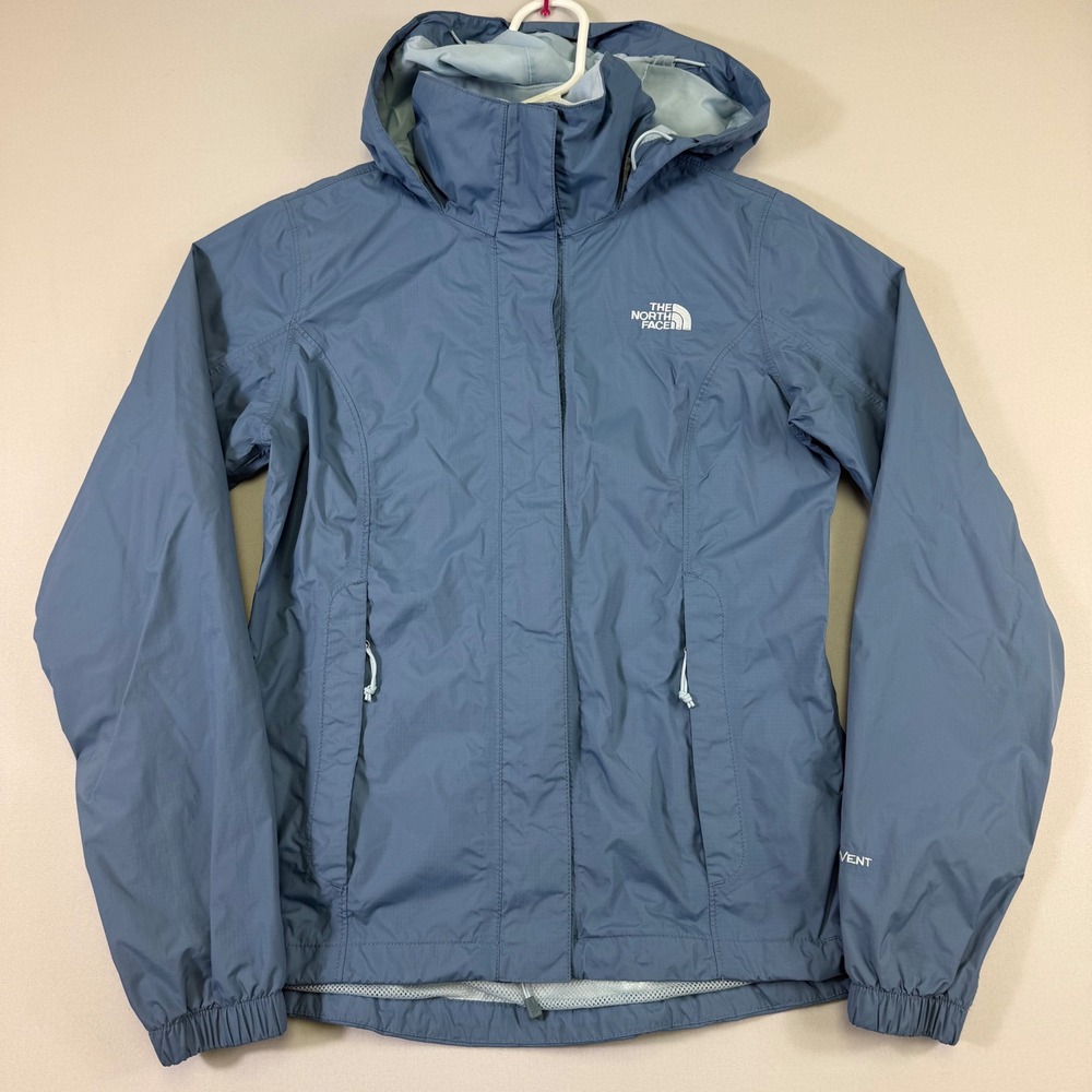 The North Face HyVent Rain Jacket Womens XS Blue Waterproof Hooded Ripstop Shell